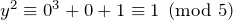 y^2 \equiv 0^3 + 0 + 1 \equiv 1 \pmod 5