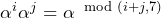 \alpha^{i}\alpha^{j} = \alpha^{\mod(i+j, 7)}