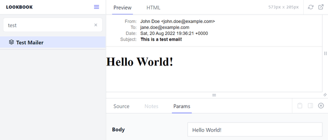A preview of the mailer shows an email that says 'Hello World!'