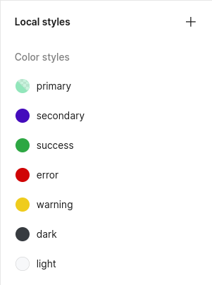 Figmaのカラーデザイントークン辞書の例: 色名ではなく機能を表す命名スキームであることに注意