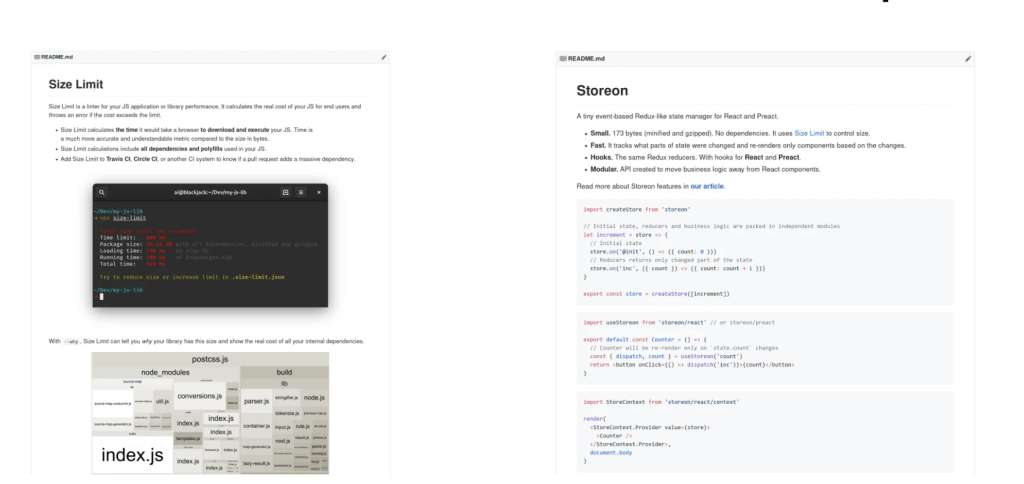 サンプルコードを表示したREADMEファイル。